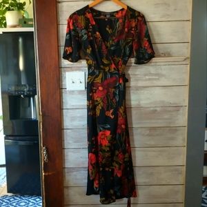 Primark Black & Orange Floral Wrap Dress Size 6/8